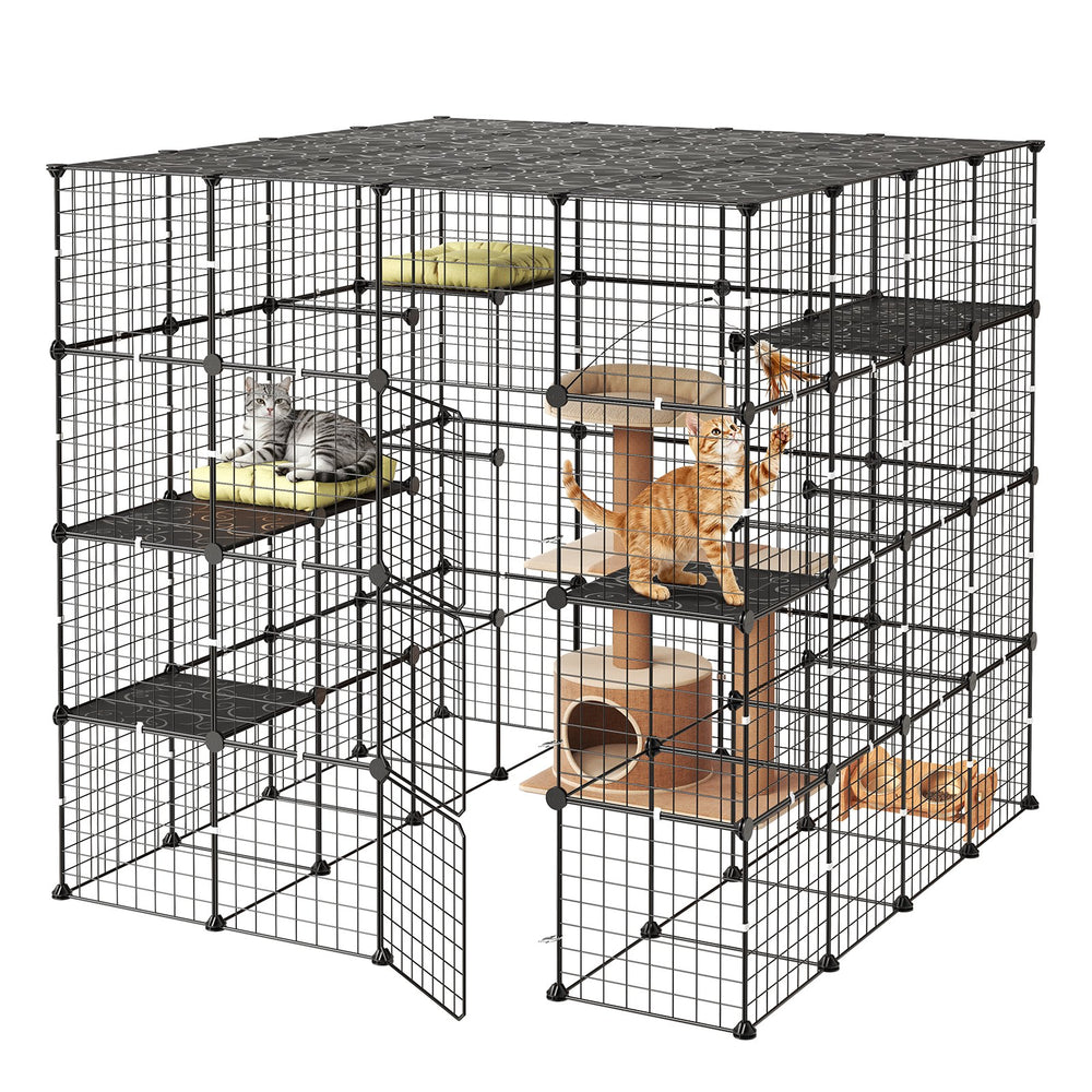 VEVOR Cat Cage 4-Tier 55"x55"x55" Large DIY Cat Playpen Indoor Enclosure, Detachable Metal Wire Kennel Crate with 3 Doors & Locks, Exercise Place Ideal for 2-3 Cats, Kittens and Small Animals, Black