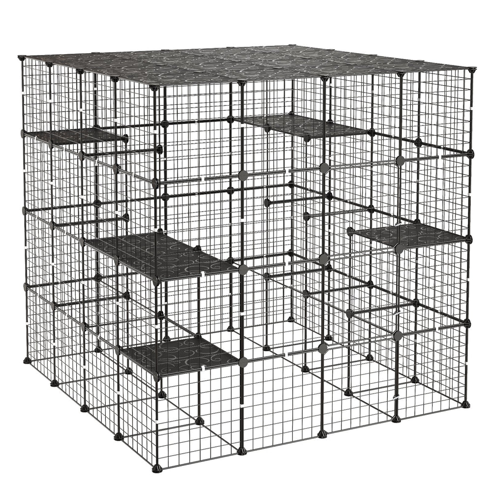 VEVOR Cat Cage 4-Tier 55"x55"x55" Large DIY Cat Playpen Indoor Enclosure, Detachable Metal Wire Kennel Crate with 3 Doors & Locks, Exercise Place Ideal for 2-3 Cats, Kittens and Small Animals, Black