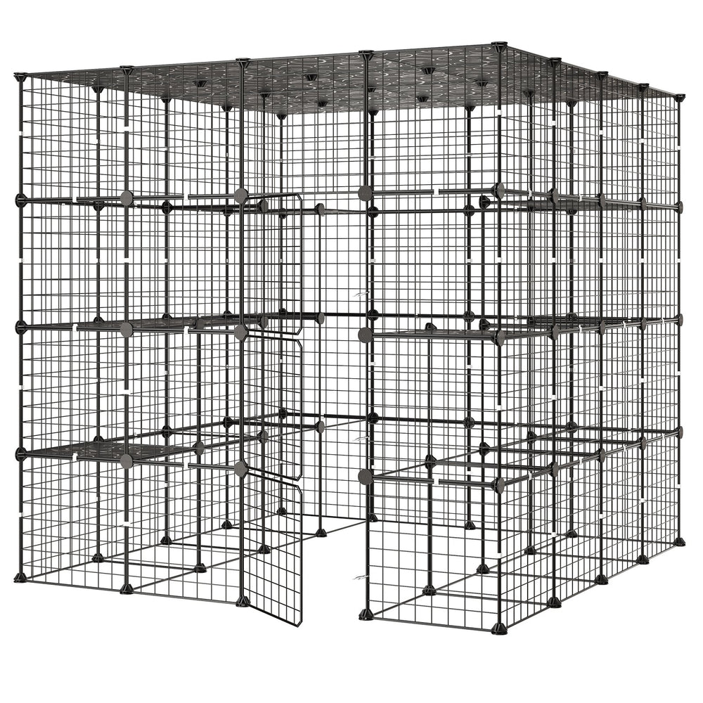 VEVOR Cat Cage 4-Tier 55"x55"x55" Large DIY Cat Playpen Indoor Enclosure, Detachable Metal Wire Kennel Crate with 3 Doors & Locks, Exercise Place Ideal for 2-3 Cats, Kittens and Small Animals, Black