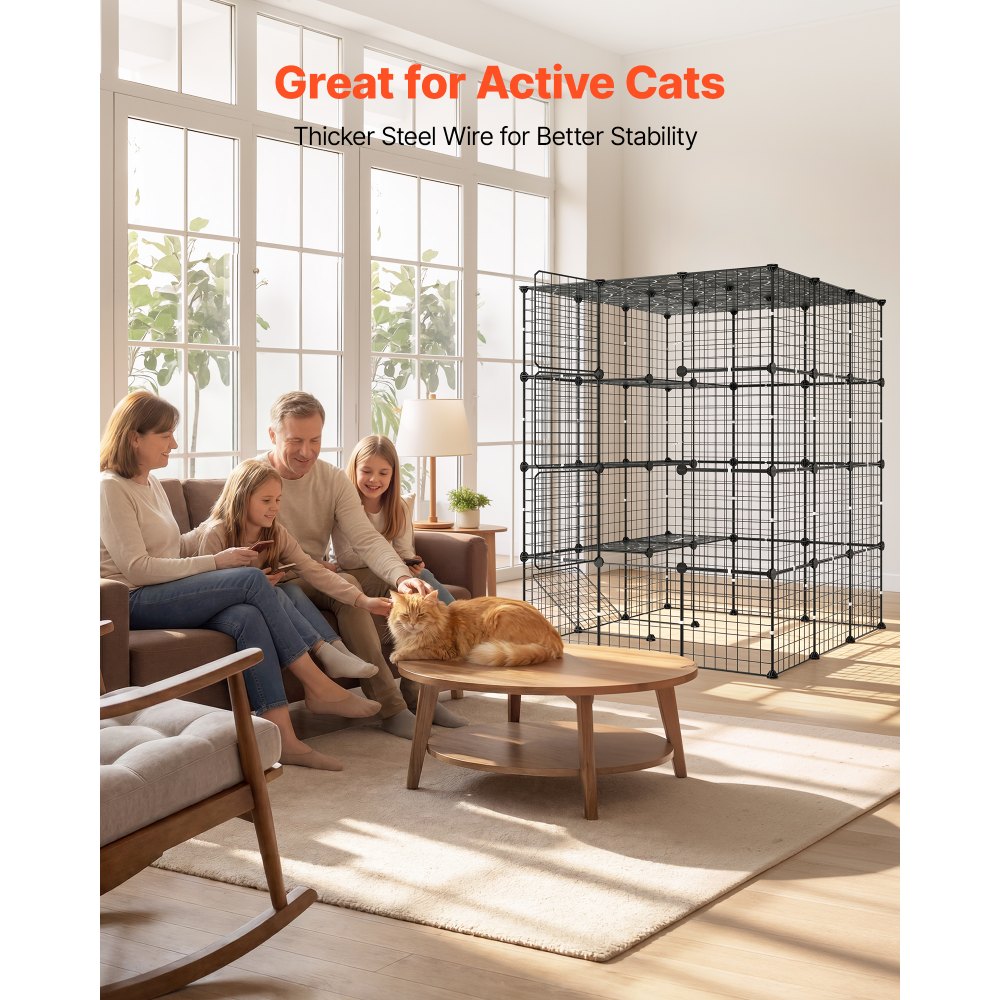 VEVOR Cat Cage 4-Tier 40.98"x40.98"x55" DIY Cat Playpen Indoor Enclosure, Detachable Metal Wire Kennel Crate with 4 Doors, Large Exercise Place Ideal for 2-3 Cats, Kittens and Small Animals, Black