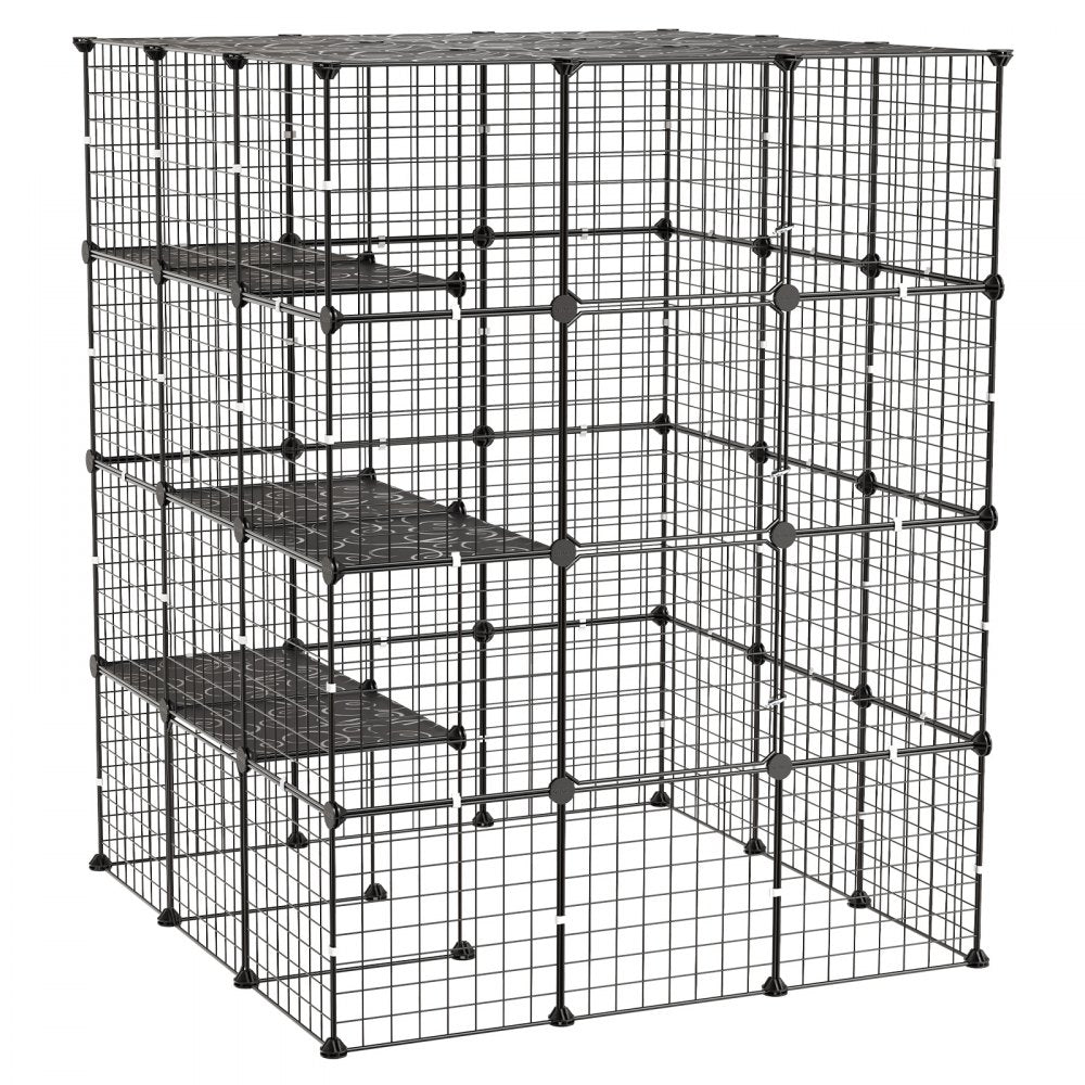 VEVOR Cat Cage 4-Tier 40.98"x40.98"x55" DIY Cat Playpen Indoor Enclosure, Detachable Metal Wire Kennel Crate with 4 Doors, Large Exercise Place Ideal for 2-3 Cats, Kittens and Small Animals, Black
