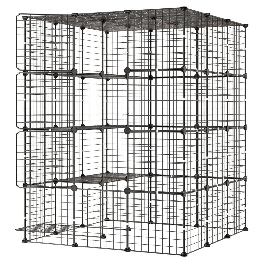 VEVOR Cat Cage 4-Tier 40.98"x40.98"x55" DIY Cat Playpen Indoor Enclosure, Detachable Metal Wire Kennel Crate with 4 Doors, Large Exercise Place Ideal for 2-3 Cats, Kittens and Small Animals, Black