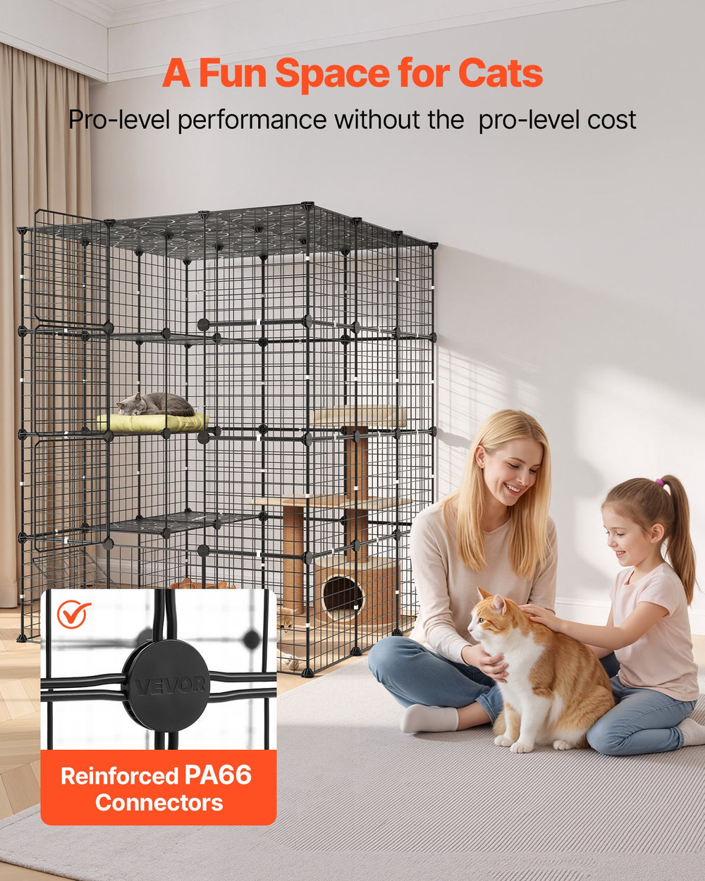 VEVOR Cat Cage 4-Tier 40.98"x40.98"x55" DIY Cat Playpen Indoor Enclosure, Detachable Metal Wire Kennel Crate with 4 Doors, Large Exercise Place Ideal for 2-3 Cats, Kittens and Small Animals, Black