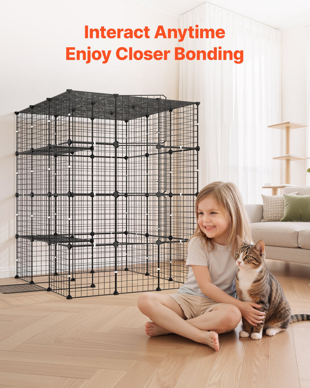 VEVOR Cat Cage 4-Tier 40.98"x40.98"x55" DIY Cat Playpen Indoor Enclosure, Detachable Metal Wire Kennel Crate with 4 Doors, Large Exercise Place Ideal for 2-3 Cats, Kittens and Small Animals, Black