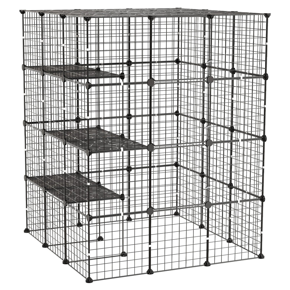 VEVOR Cat Cage 4-Tier 40.98"x40.98"x55" DIY Cat Playpen Indoor Enclosure, Detachable Metal Wire Kennel Crate with 4 Doors, Large Exercise Place Ideal for 2-3 Cats, Kittens and Small Animals, Black