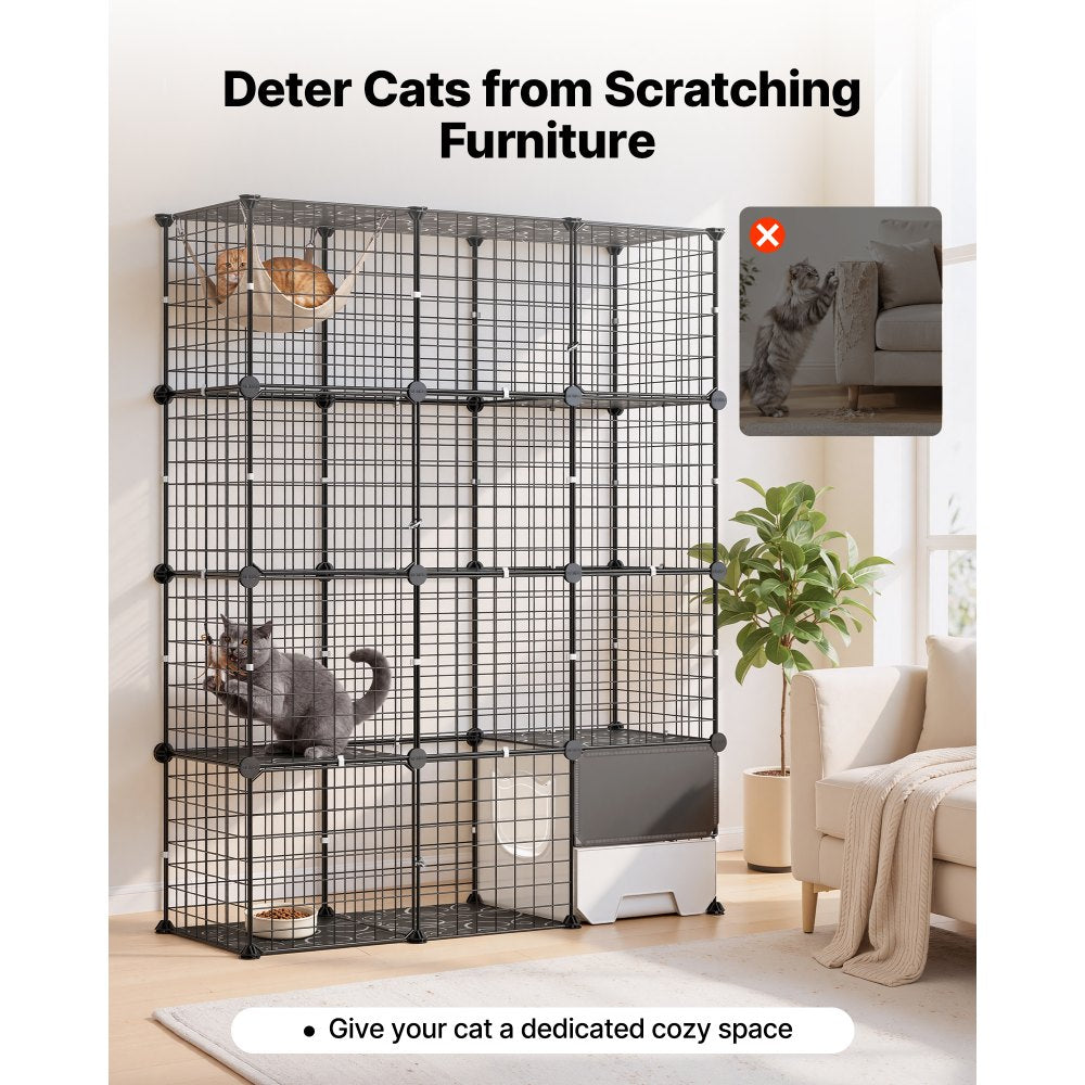 VEVOR Cat Cage 4-Tier 40.98"x13.98"x55" DIY Cat Playpen with Litter Box, Indoor Enclosure Detachable Metal Wire Kennel Crate, Large Exercise Place for 1-2 Cats, Kittens, Ferrets & Small Animals, Black