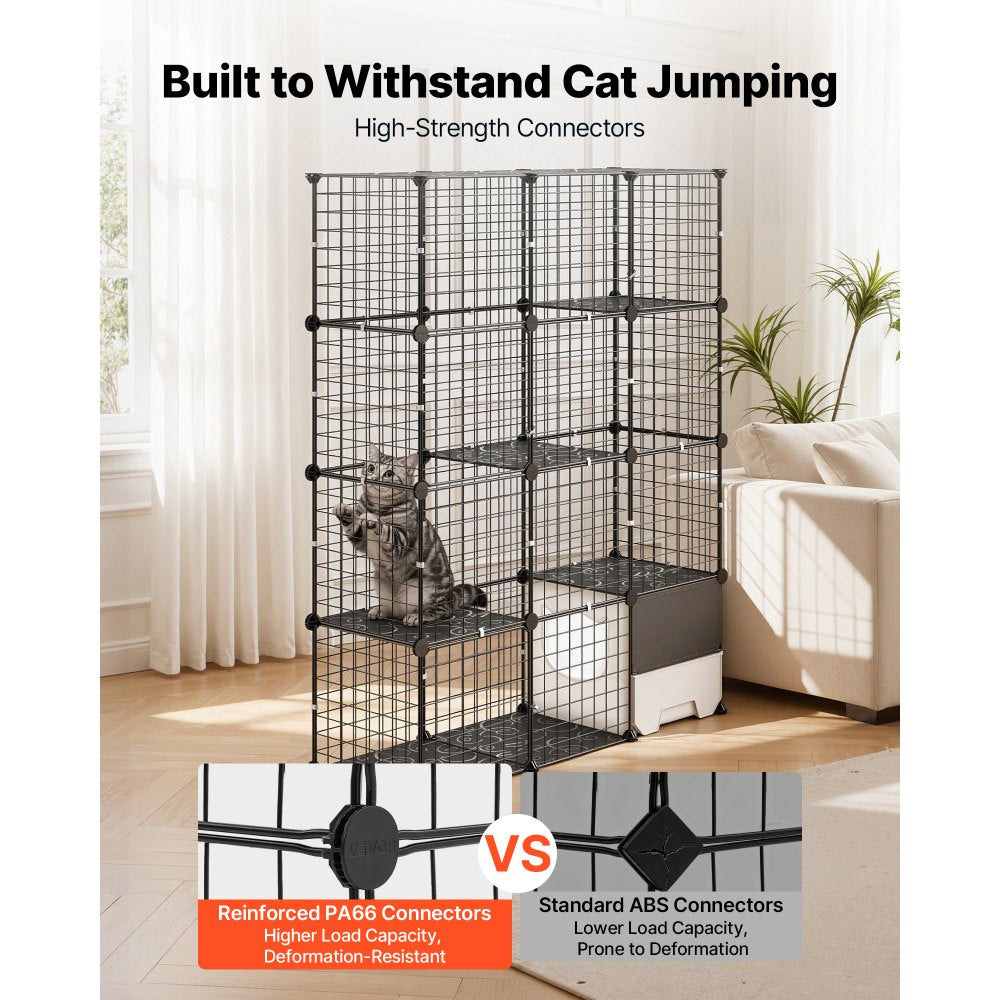 VEVOR Cat Cage 4-Tier 40.98"x13.98"x55" DIY Cat Playpen with Litter Box, Indoor Enclosure Detachable Metal Wire Kennel Crate, Large Exercise Place for 1-2 Cats, Kittens, Ferrets & Small Animals, Black