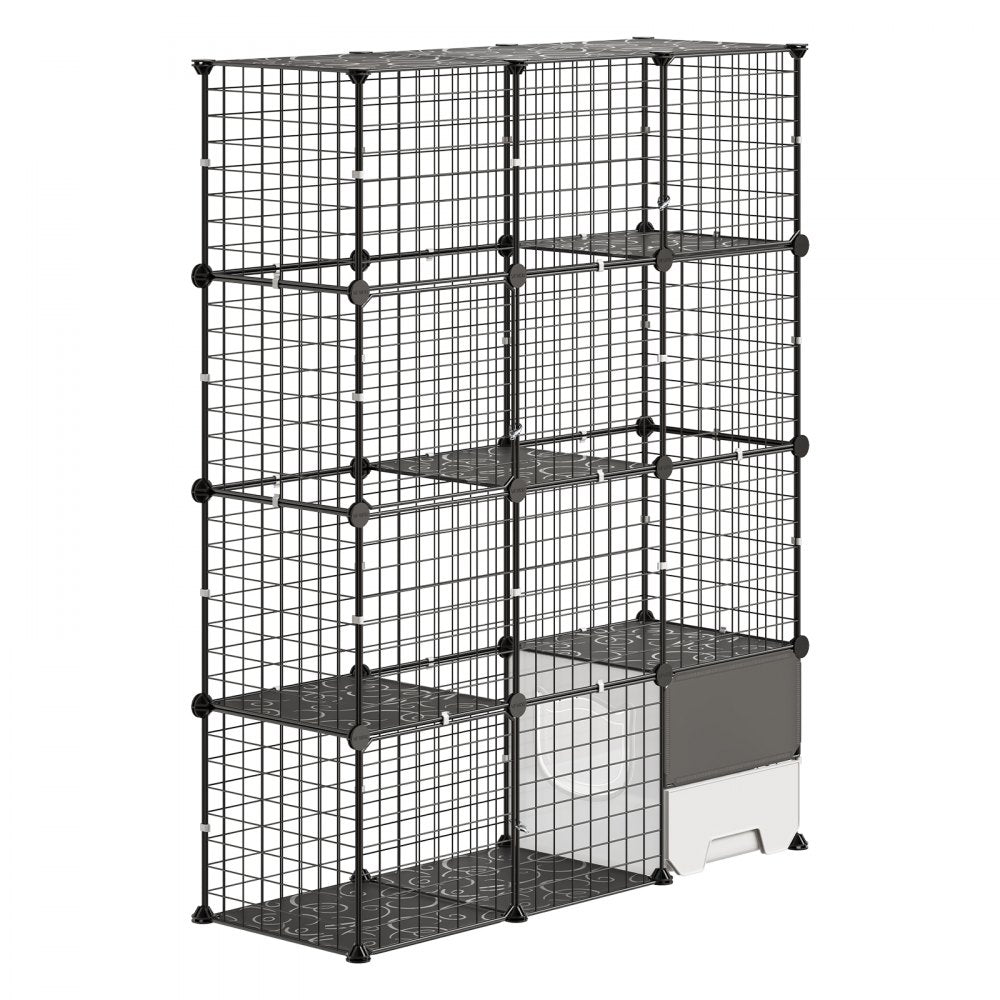 VEVOR Cat Cage 4-Tier 40.98"x13.98"x55" DIY Cat Playpen with Litter Box, Indoor Enclosure Detachable Metal Wire Kennel Crate, Large Exercise Place for 1-2 Cats, Kittens, Ferrets & Small Animals, Black