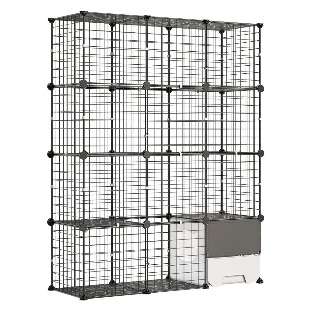 VEVOR Cat Cage 4-Tier 40.98"x13.98"x55" DIY Cat Playpen with Litter Box, Indoor Enclosure Detachable Metal Wire Kennel Crate, Large Exercise Place for 1-2 Cats, Kittens, Ferrets & Small Animals, Black