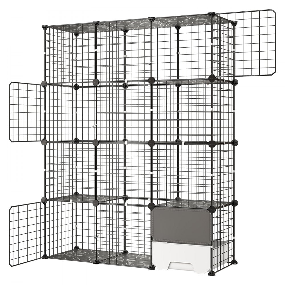 VEVOR Cat Cage 4-Tier 40.98"x13.98"x55" DIY Cat Playpen with Litter Box, Indoor Enclosure Detachable Metal Wire Kennel Crate, Large Exercise Place for 1-2 Cats, Kittens, Ferrets & Small Animals, Black