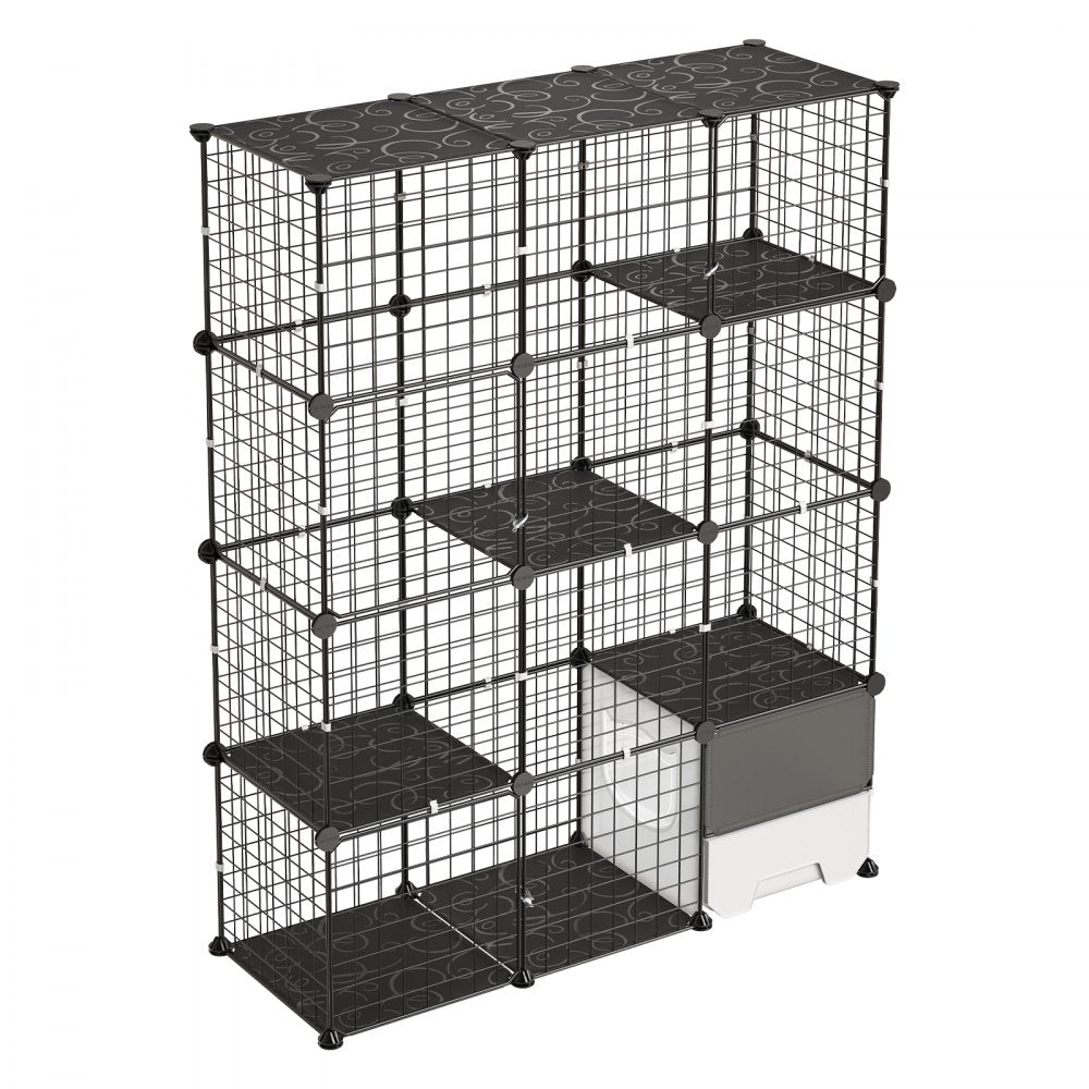 VEVOR Cat Cage 4-Tier 40.98"x13.98"x55" DIY Cat Playpen with Litter Box, Indoor Enclosure Detachable Metal Wire Kennel Crate, Large Exercise Place for 1-2 Cats, Kittens, Ferrets & Small Animals, Black