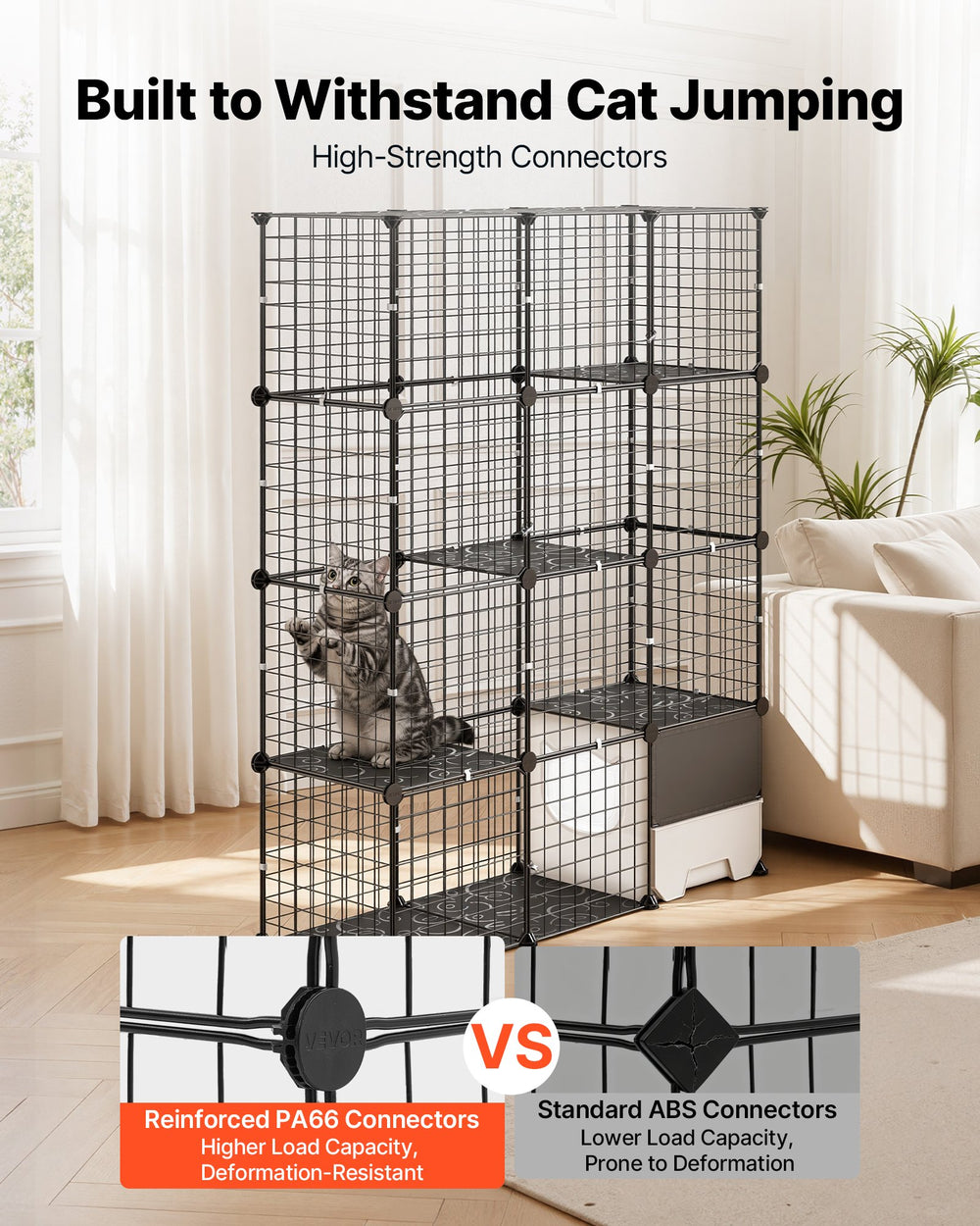VEVOR Cat Cage 4-Tier 40.98"x13.98"x55" DIY Cat Playpen with Litter Box, Indoor Enclosure Detachable Metal Wire Kennel Crate, Large Exercise Place for 1-2 Cats, Kittens, Ferrets & Small Animals, Black