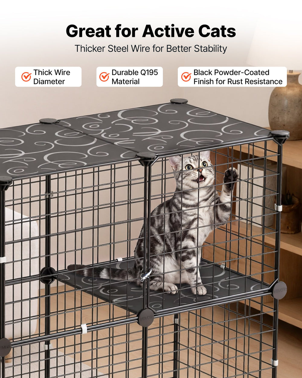 VEVOR Cat Cage 4-Tier 40.98"x13.98"x55" DIY Cat Playpen with Litter Box, Indoor Enclosure Detachable Metal Wire Kennel Crate, Large Exercise Place for 1-2 Cats, Kittens, Ferrets & Small Animals, Black