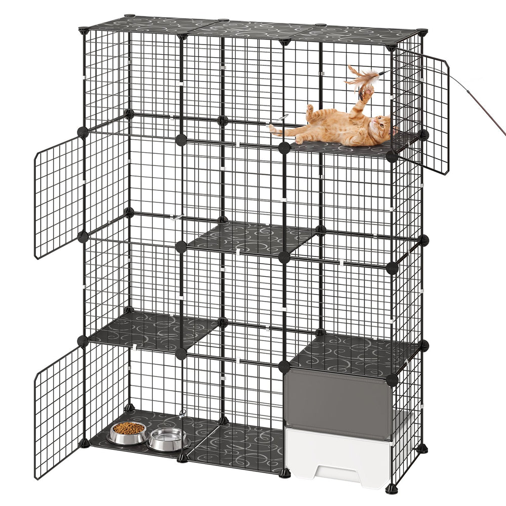 VEVOR Cat Cage 4-Tier 40.98"x13.98"x55" DIY Cat Playpen with Litter Box, Indoor Enclosure Detachable Metal Wire Kennel Crate, Large Exercise Place for 1-2 Cats, Kittens, Ferrets & Small Animals, Black
