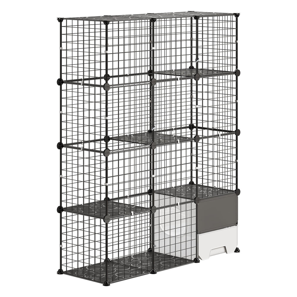 VEVOR Cat Cage 4-Tier 40.98"x13.98"x55" DIY Cat Playpen with Litter Box, Indoor Enclosure Detachable Metal Wire Kennel Crate, Large Exercise Place for 1-2 Cats, Kittens, Ferrets & Small Animals, Black