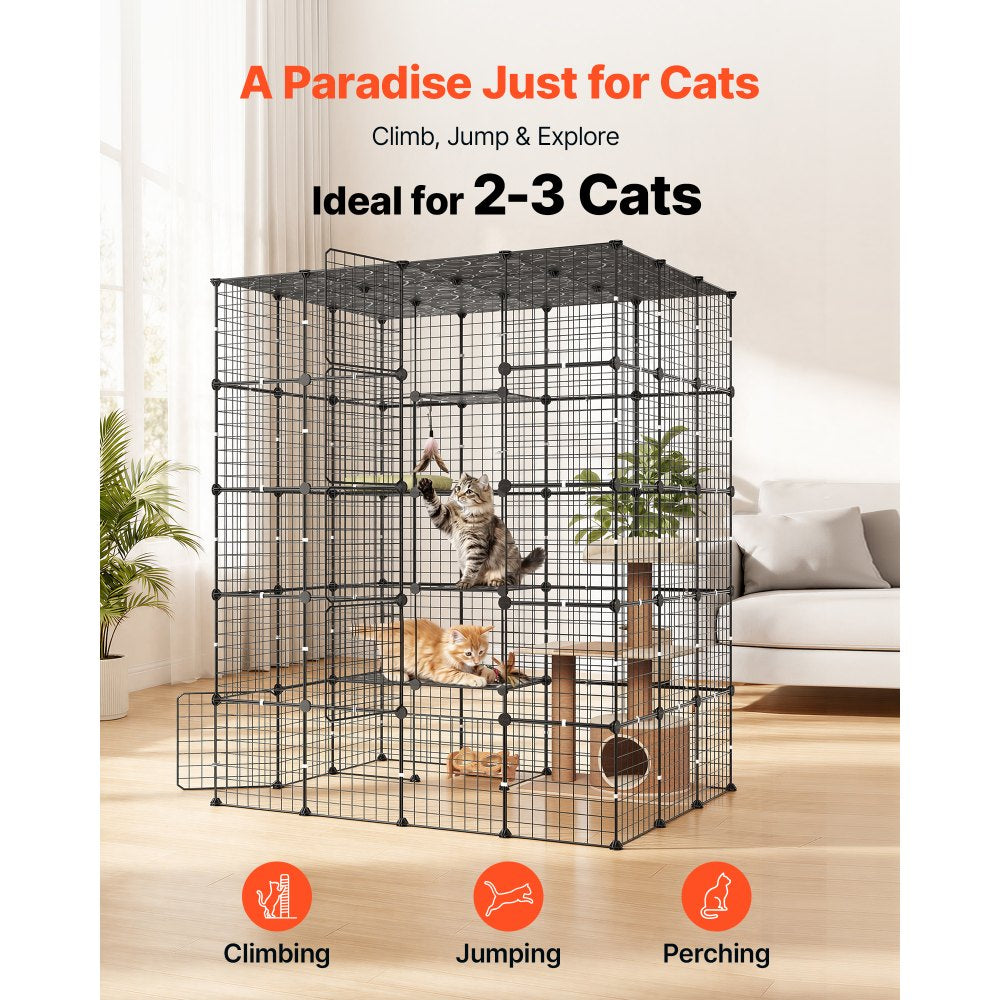VEVOR Cat Cage 5-Tier 55"x40.98"x68.98" DIY Cat Playpen Indoor Enclosure, Detachable Metal Wire Kennel Crate with 5 Doors, Large Exercise Place Ideal for 2-3 Cats, Kittens and Small Animals, Black