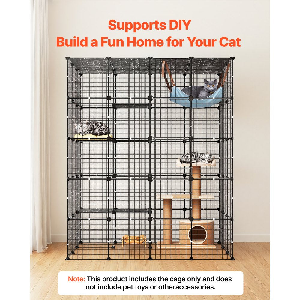 VEVOR Cat Cage 5-Tier 55"x40.98"x68.98" DIY Cat Playpen Indoor Enclosure, Detachable Metal Wire Kennel Crate with 5 Doors, Large Exercise Place Ideal for 2-3 Cats, Kittens and Small Animals, Black