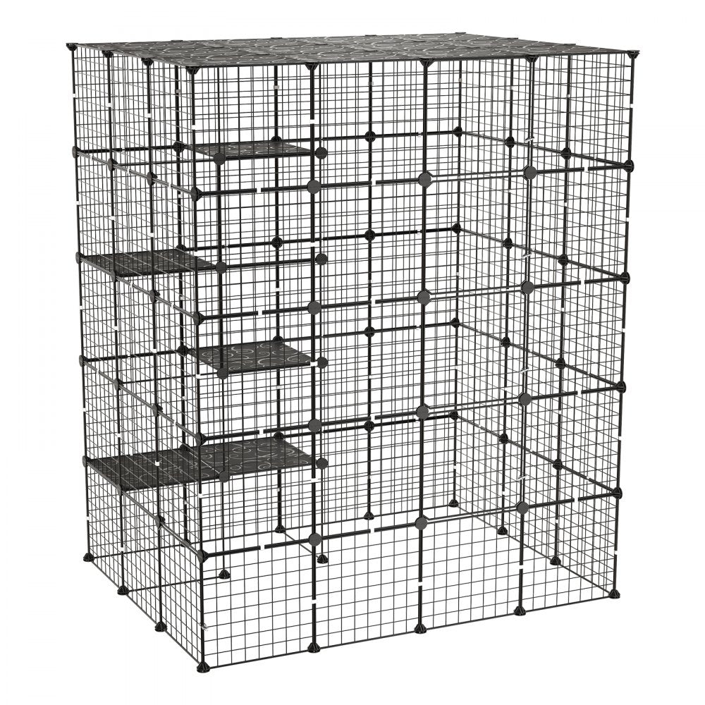 VEVOR Cat Cage 5-Tier 55"x40.98"x68.98" DIY Cat Playpen Indoor Enclosure, Detachable Metal Wire Kennel Crate with 5 Doors, Large Exercise Place Ideal for 2-3 Cats, Kittens and Small Animals, Black