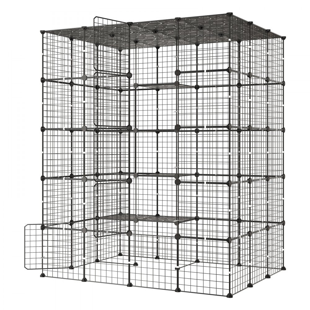 VEVOR Cat Cage 5-Tier 55"x40.98"x68.98" DIY Cat Playpen Indoor Enclosure, Detachable Metal Wire Kennel Crate with 5 Doors, Large Exercise Place Ideal for 2-3 Cats, Kittens and Small Animals, Black