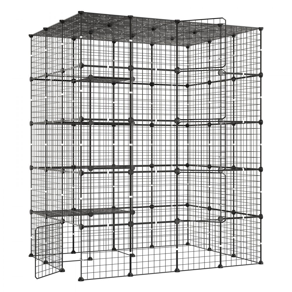 VEVOR Cat Cage 5-Tier 55"x40.98"x68.98" DIY Cat Playpen Indoor Enclosure, Detachable Metal Wire Kennel Crate with 5 Doors, Large Exercise Place Ideal for 2-3 Cats, Kittens and Small Animals, Black