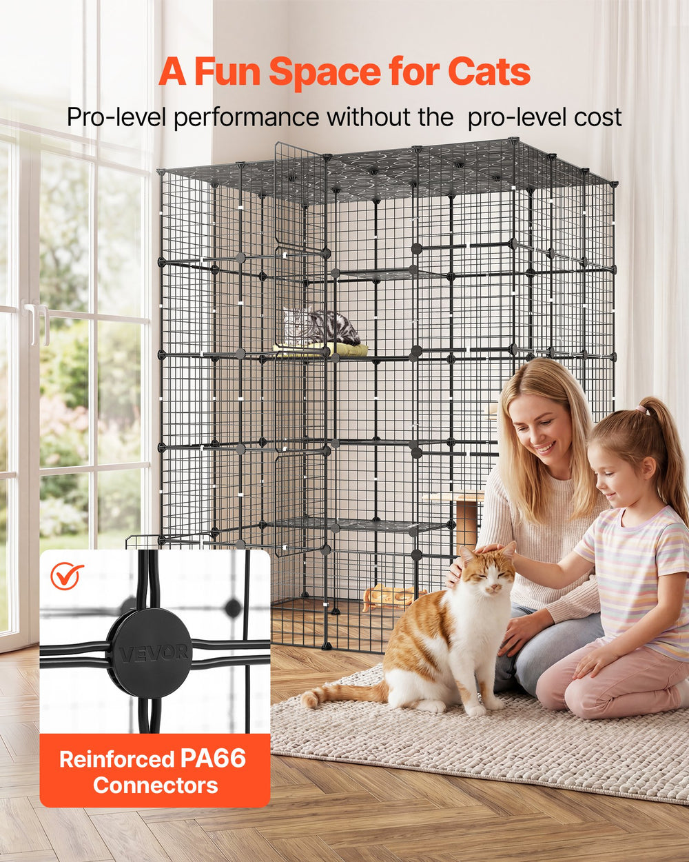 VEVOR Cat Cage 5-Tier 55"x40.98"x68.98" DIY Cat Playpen Indoor Enclosure, Detachable Metal Wire Kennel Crate with 5 Doors, Large Exercise Place Ideal for 2-3 Cats, Kittens and Small Animals, Black
