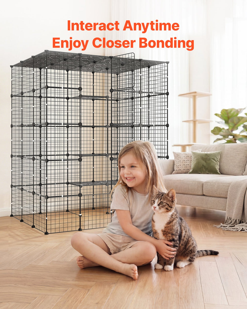 VEVOR Cat Cage 5-Tier 55"x40.98"x68.98" DIY Cat Playpen Indoor Enclosure, Detachable Metal Wire Kennel Crate with 5 Doors, Large Exercise Place Ideal for 2-3 Cats, Kittens and Small Animals, Black