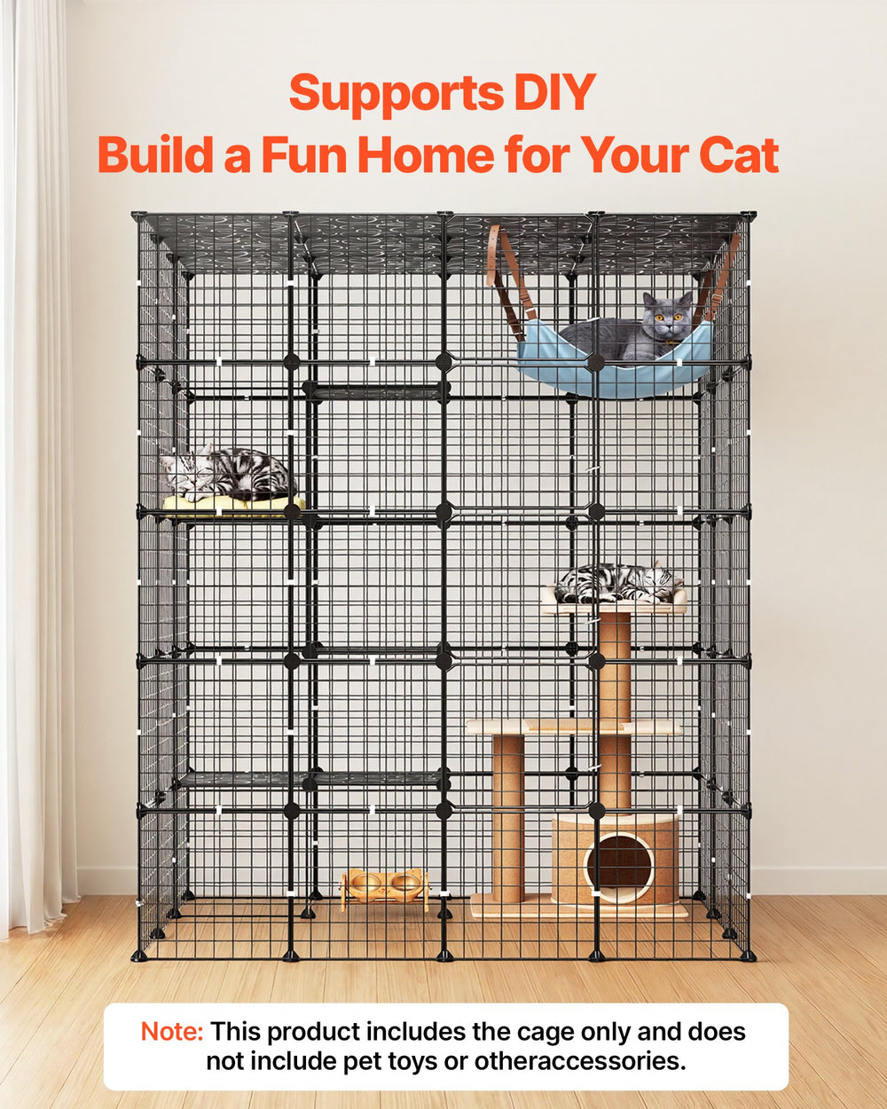 VEVOR Cat Cage 5-Tier 55"x40.98"x68.98" DIY Cat Playpen Indoor Enclosure, Detachable Metal Wire Kennel Crate with 5 Doors, Large Exercise Place Ideal for 2-3 Cats, Kittens and Small Animals, Black
