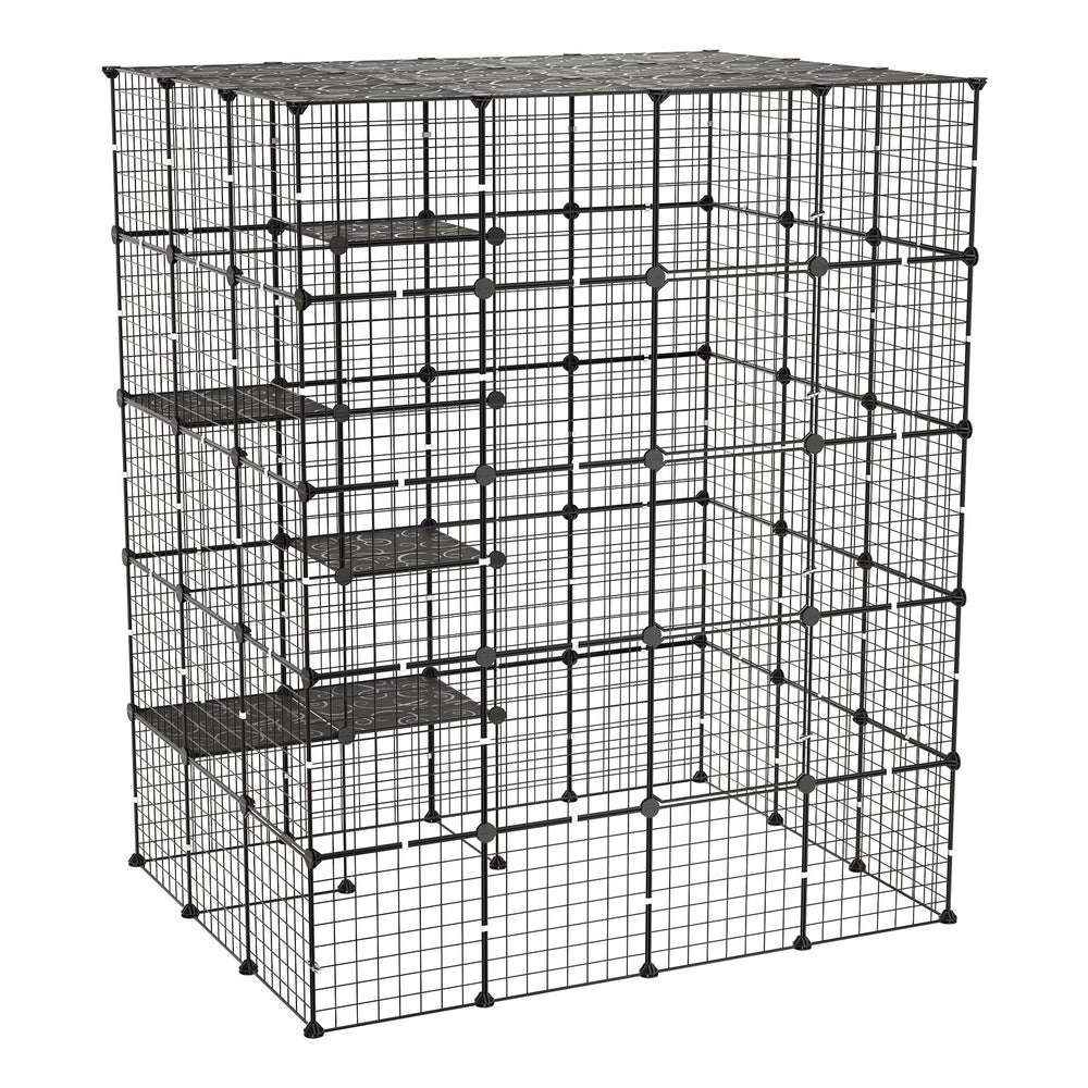VEVOR Cat Cage 5-Tier 55"x40.98"x68.98" DIY Cat Playpen Indoor Enclosure, Detachable Metal Wire Kennel Crate with 5 Doors, Large Exercise Place Ideal for 2-3 Cats, Kittens and Small Animals, Black