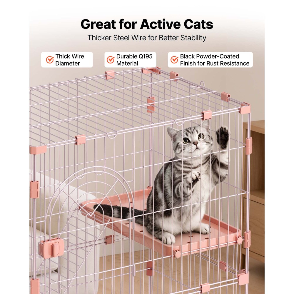 VEVOR Cat Cage 4-Tier 33.07"x23.82"x64.37" DIY Cat Playpen with Ladders, Indoor Enclosure Detachable Metal Wire Kennel Crate, Large Exercise Place for 1-2 Cats, Kittens, Ferrets & Small Animals, Pink