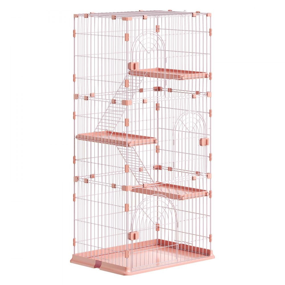 VEVOR Cat Cage 4-Tier 33.07"x23.82"x64.37" DIY Cat Playpen with Ladders, Indoor Enclosure Detachable Metal Wire Kennel Crate, Large Exercise Place for 1-2 Cats, Kittens, Ferrets & Small Animals, Pink