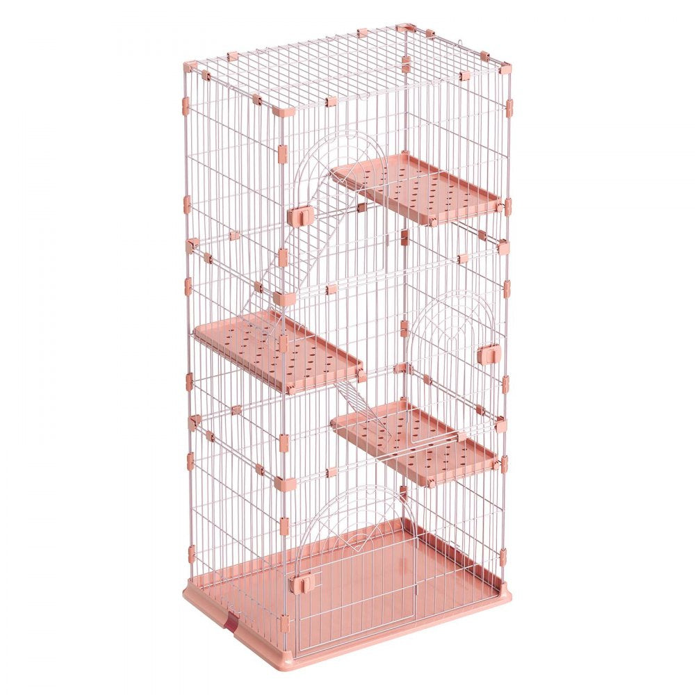 VEVOR Cat Cage 4-Tier 33.07"x23.82"x64.37" DIY Cat Playpen with Ladders, Indoor Enclosure Detachable Metal Wire Kennel Crate, Large Exercise Place for 1-2 Cats, Kittens, Ferrets & Small Animals, Pink