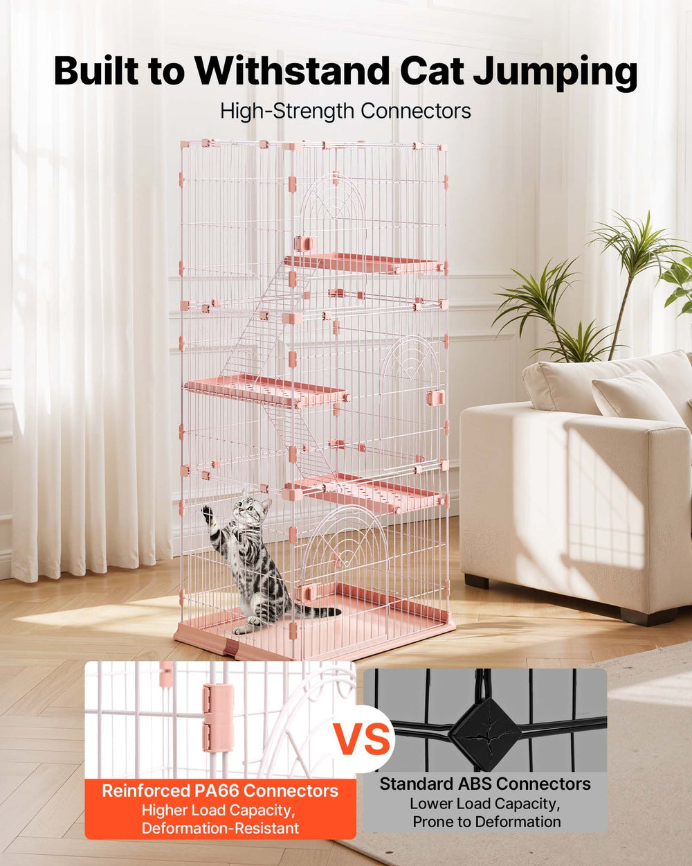 VEVOR Cat Cage 4-Tier 33.07"x23.82"x64.37" DIY Cat Playpen with Ladders, Indoor Enclosure Detachable Metal Wire Kennel Crate, Large Exercise Place for 1-2 Cats, Kittens, Ferrets & Small Animals, Pink