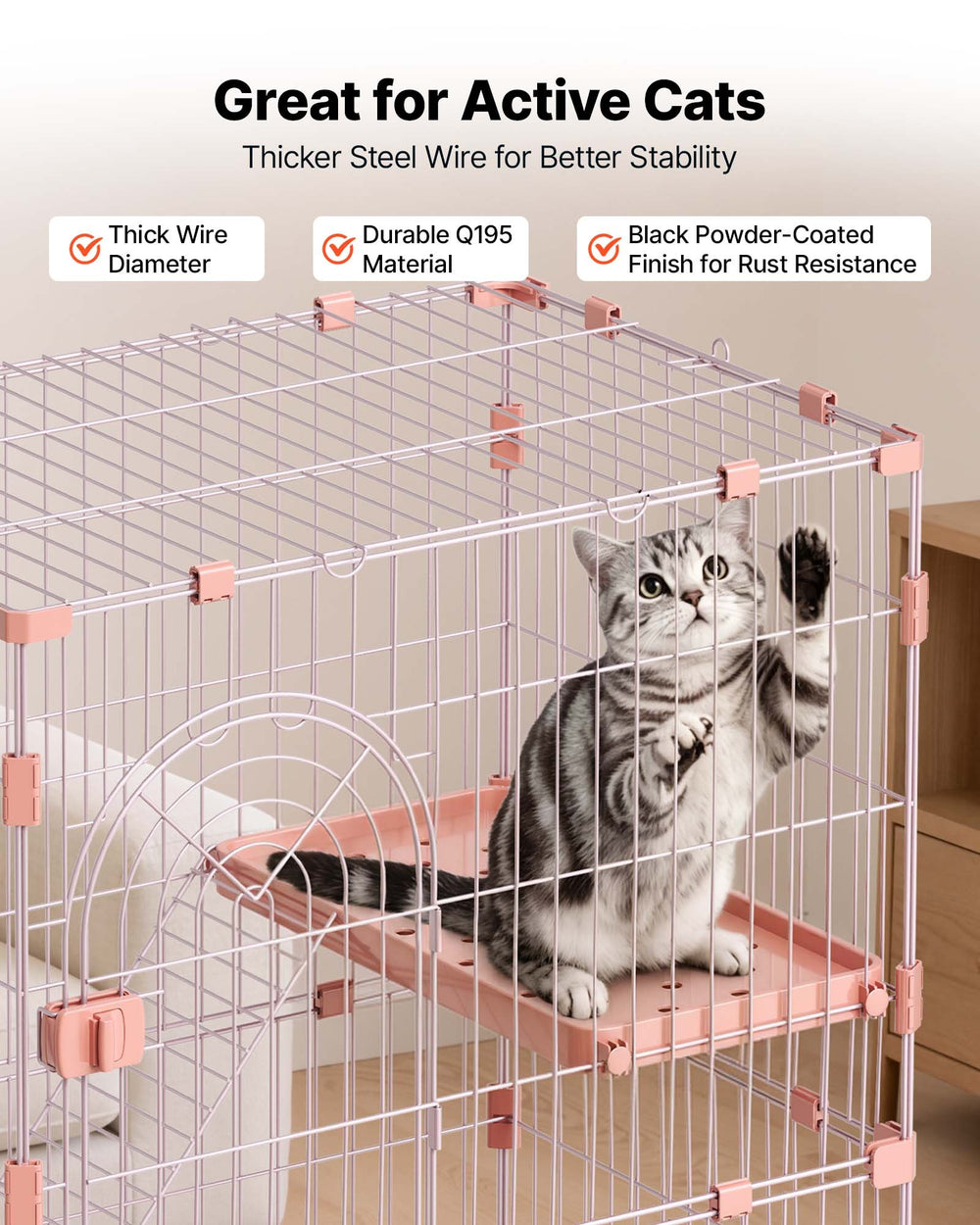 VEVOR Cat Cage 4-Tier 33.07"x23.82"x64.37" DIY Cat Playpen with Ladders, Indoor Enclosure Detachable Metal Wire Kennel Crate, Large Exercise Place for 1-2 Cats, Kittens, Ferrets & Small Animals, Pink