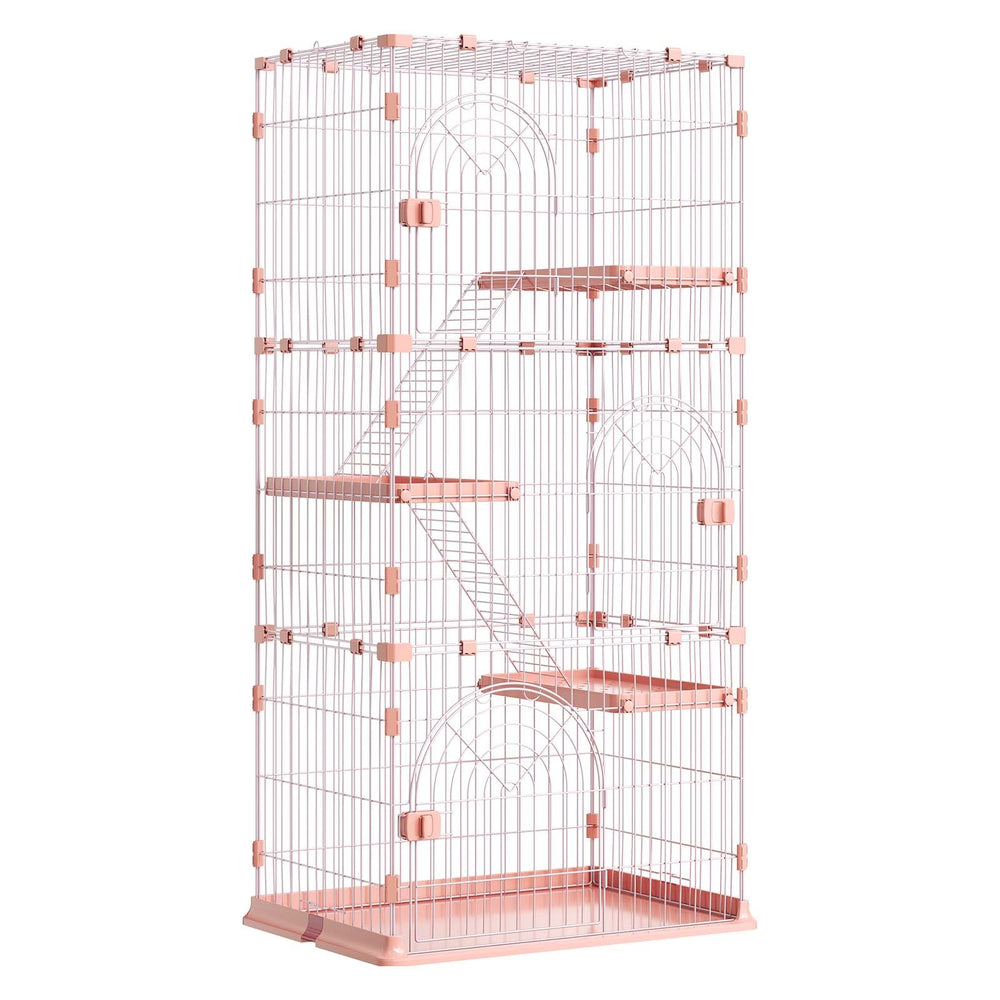 VEVOR Cat Cage 4-Tier 33.07"x23.82"x64.37" DIY Cat Playpen with Ladders, Indoor Enclosure Detachable Metal Wire Kennel Crate, Large Exercise Place for 1-2 Cats, Kittens, Ferrets & Small Animals, Pink