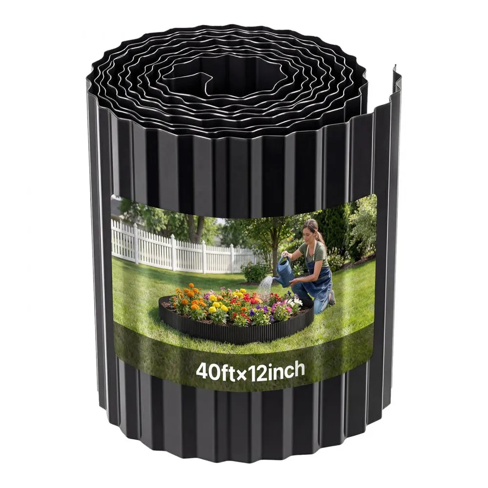 VEVOR Galvanized Steel Landscape Edging, 40 ft x 12 in Metal Edging for Landscaping with Gloves, Easy-to-Install Bendable Metal Strips, Heavy Duty Metal Garden Edge Border for Flower Bed, Yard Pathway