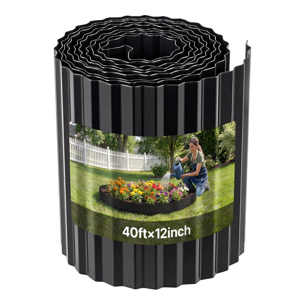 VEVOR Galvanized Steel Landscape Edging, 40 ft x 12 in Metal Edging for Landscaping with Gloves, Easy-to-Install Bendable Metal Strips, Heavy Duty Metal Garden Edge Border for Flower Bed, Yard Pathway