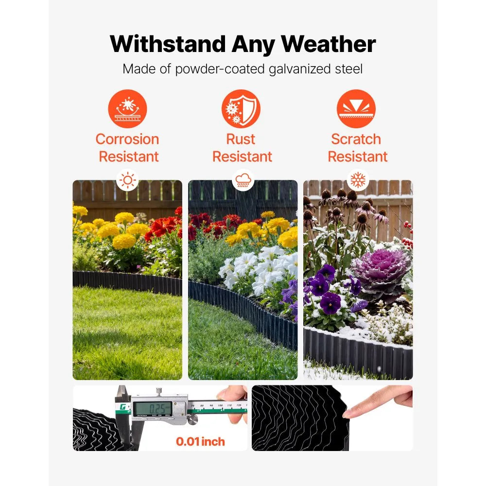 VEVOR Galvanized Steel Landscape Edging, 40 ft x 6 in Metal Edging for Landscaping with Gloves, Easy-to-Install Bendable Metal Strips, Heavy Duty Metal Garden Edge Border for Flower Bed, Yard Pathway