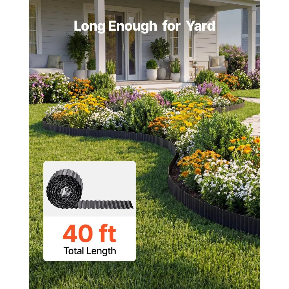 VEVOR Galvanized Steel Landscape Edging, 40 ft x 6 in Metal Edging for Landscaping with Gloves, Easy-to-Install Bendable Metal Strips, Heavy Duty Metal Garden Edge Border for Flower Bed, Yard Pathway