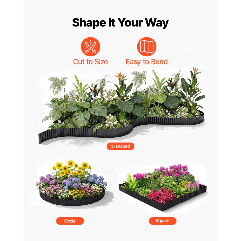 VEVOR Galvanized Steel Landscape Edging, 40 ft x 6 in Metal Edging for Landscaping with Gloves, Easy-to-Install Bendable Metal Strips, Heavy Duty Metal Garden Edge Border for Flower Bed, Yard Pathway