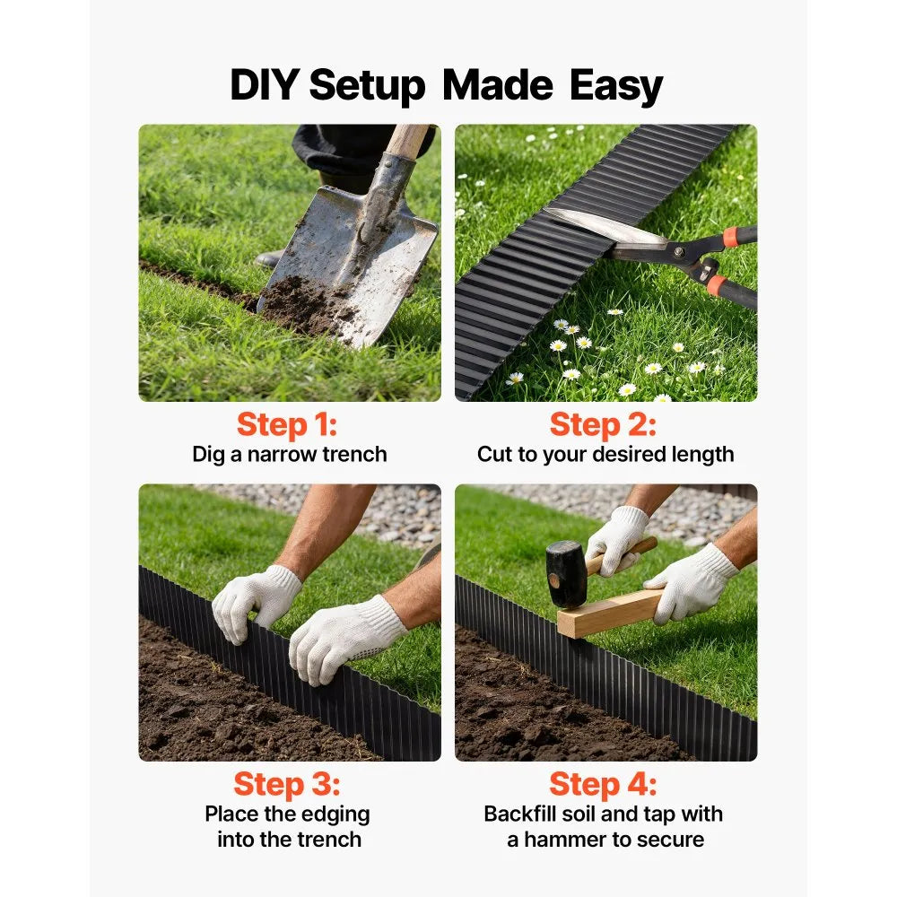 VEVOR Galvanized Steel Landscape Edging, 40 ft x 6 in Metal Edging for Landscaping with Gloves, Easy-to-Install Bendable Metal Strips, Heavy Duty Metal Garden Edge Border for Flower Bed, Yard Pathway