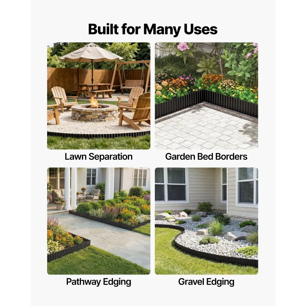 VEVOR Galvanized Steel Landscape Edging, 40 ft x 6 in Metal Edging for Landscaping with Gloves, Easy-to-Install Bendable Metal Strips, Heavy Duty Metal Garden Edge Border for Flower Bed, Yard Pathway