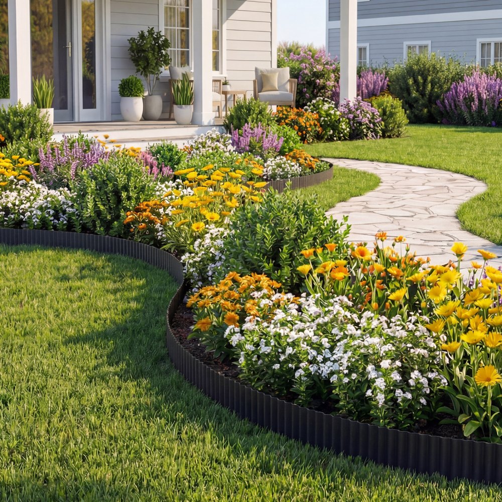VEVOR Galvanized Steel Landscape Edging, 40 ft x 6 in Metal Edging for Landscaping with Gloves, Easy-to-Install Bendable Metal Strips, Heavy Duty Metal Garden Edge Border for Flower Bed, Yard Pathway