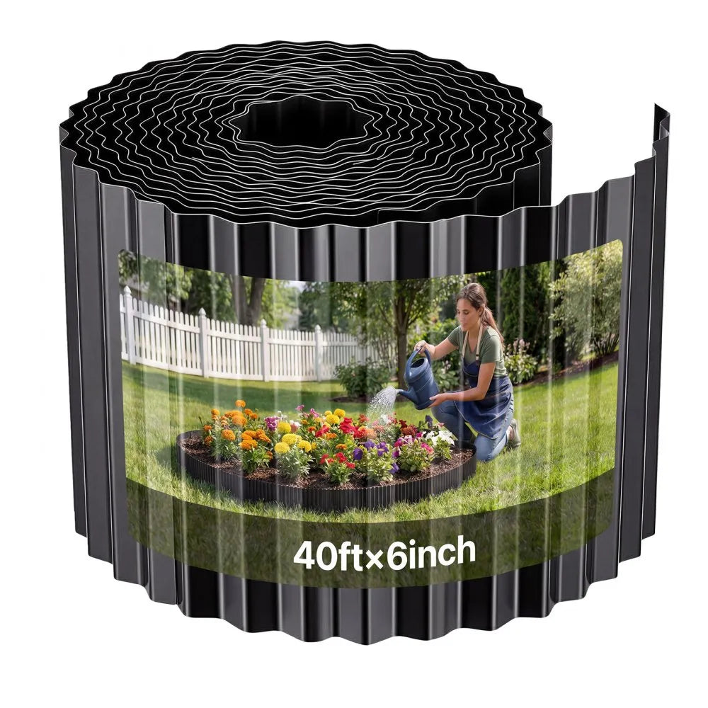VEVOR Galvanized Steel Landscape Edging, 40 ft x 6 in Metal Edging for Landscaping with Gloves, Easy-to-Install Bendable Metal Strips, Heavy Duty Metal Garden Edge Border for Flower Bed, Yard Pathway