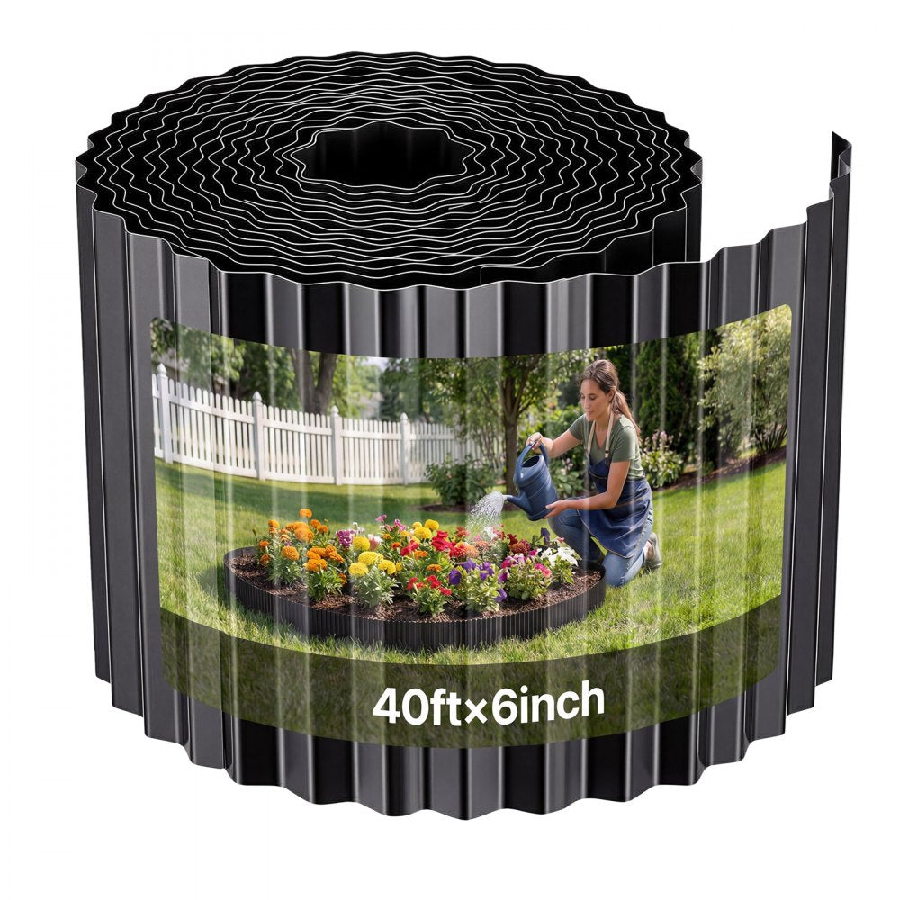 VEVOR Galvanized Steel Landscape Edging, 40 ft x 6 in Metal Edging for Landscaping with Gloves, Easy-to-Install Bendable Metal Strips, Heavy Duty Metal Garden Edge Border for Flower Bed, Yard Pathway
