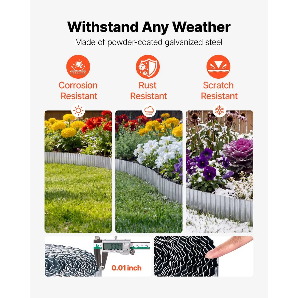 VEVOR Galvanized Steel Landscape Edging, 50 ft x 6 in Metal Edging for Landscaping with Gloves, Easy-to-Install Bendable Metal Strips, Heavy Duty Metal Garden Edge Border for Flower Bed, Yard Pathway