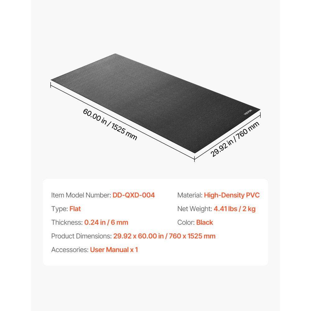 VEVOR Treadmill Mat for Carpet Floor, 1/4" Thick, 30" x 60" Exercise Equipment Mat for Treadmills, Stationary & Recumbent Bikes, High Density PVC Floor Protector, Waterproof and Non-slip for Home Gym