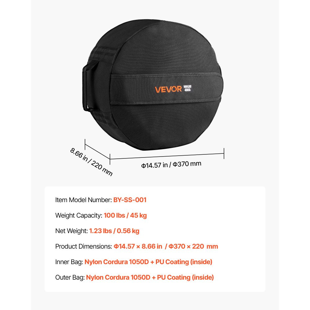 VEVOR Workout Sandbag, Heavy Duty Workout Power Bags with Handles, 100 lbs/45 kg Slam Bag for Fitness Strength Weight Training Cross-Training, Home Gym Exercise, Black (Unfilled)