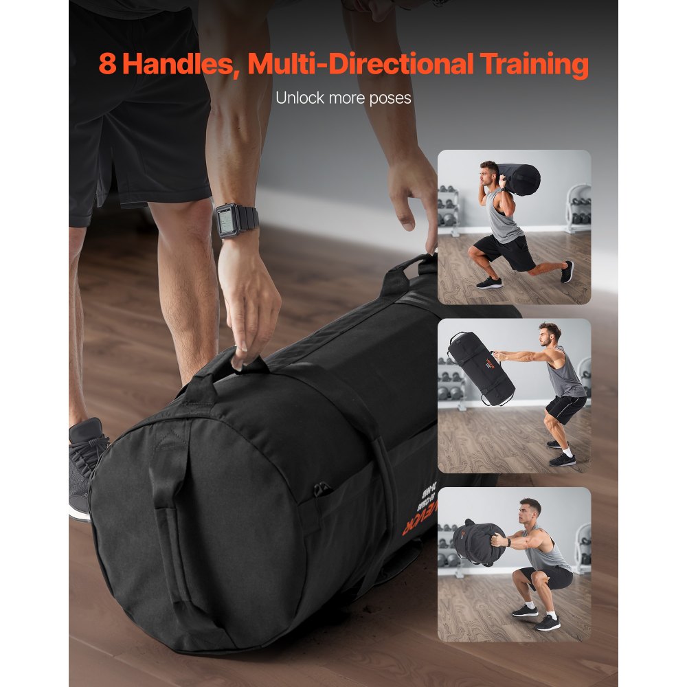 VEVOR Workout Sandbag, Heavy Duty Workout Power Bags with Handles, 50-125 lbs Adjustable Slam Bag for Fitness Strength Weight Training Cross-Training, Home Gym Exercise, Black (Unfilled)