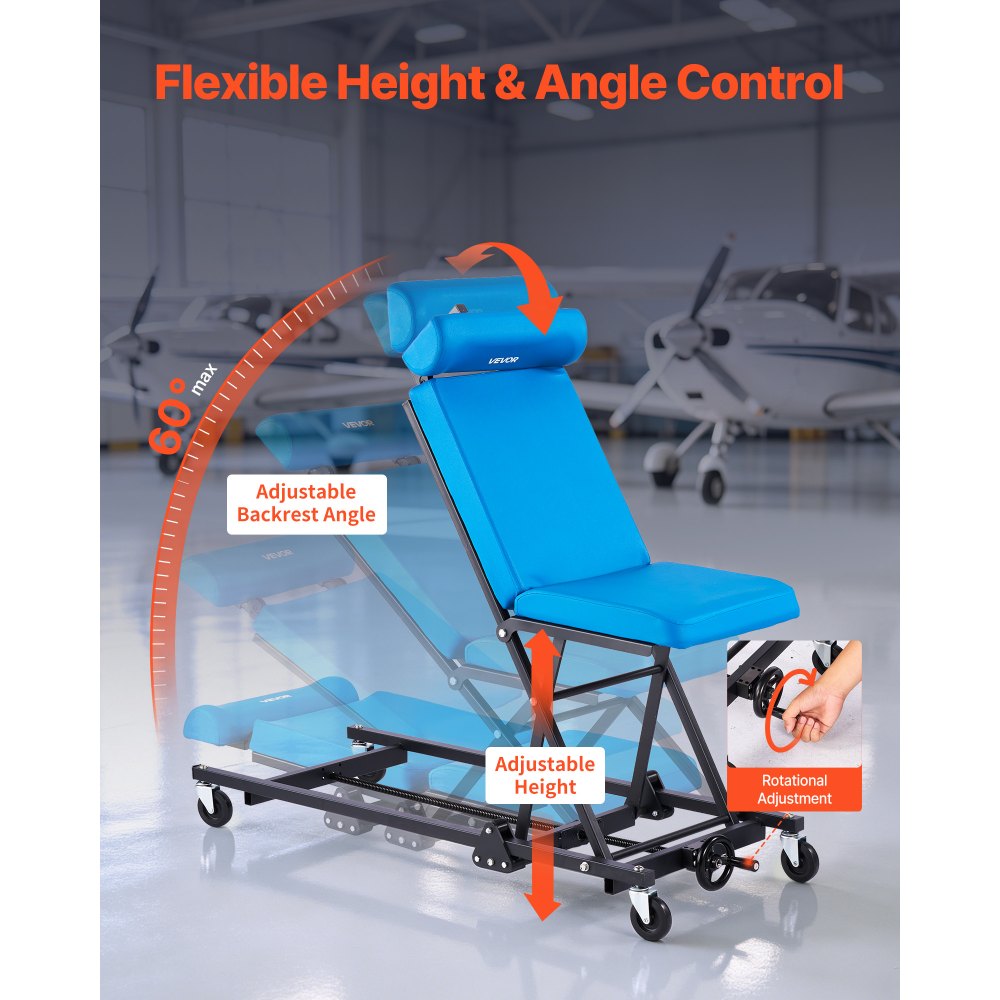 VEVOR 48 in Height Adjustable Mechanic Creeper, 570 lbs Under Car Rolling Garage Creeper Seat with Adjustable Backrest & Headrest, Padded Shop Chair for Auto & Aircraft Repair