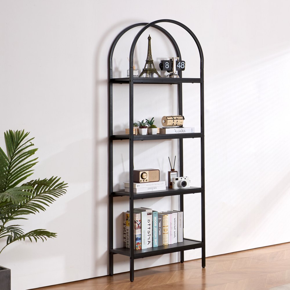 VEVOR Metal Bookshelf, 4-Tier Arched Industrial Bookshelf, Small Rustic Vintage Storage Bookcase with Open Shelves, Freestanding Display Shelving Unit Storage Rack, for Living room, Bedroom & Office